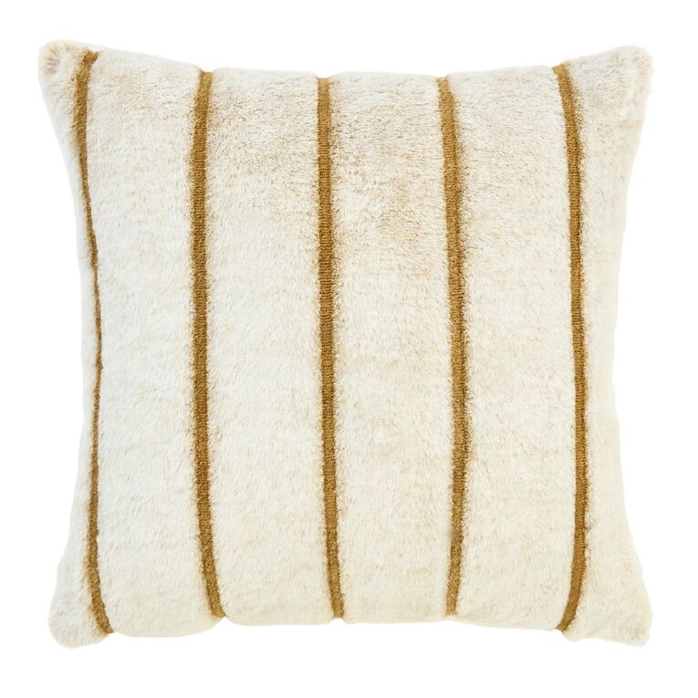 Living & Co Channel Faux Fur Cushion Ivory 45cm x 45cm, Ivory, hi-res