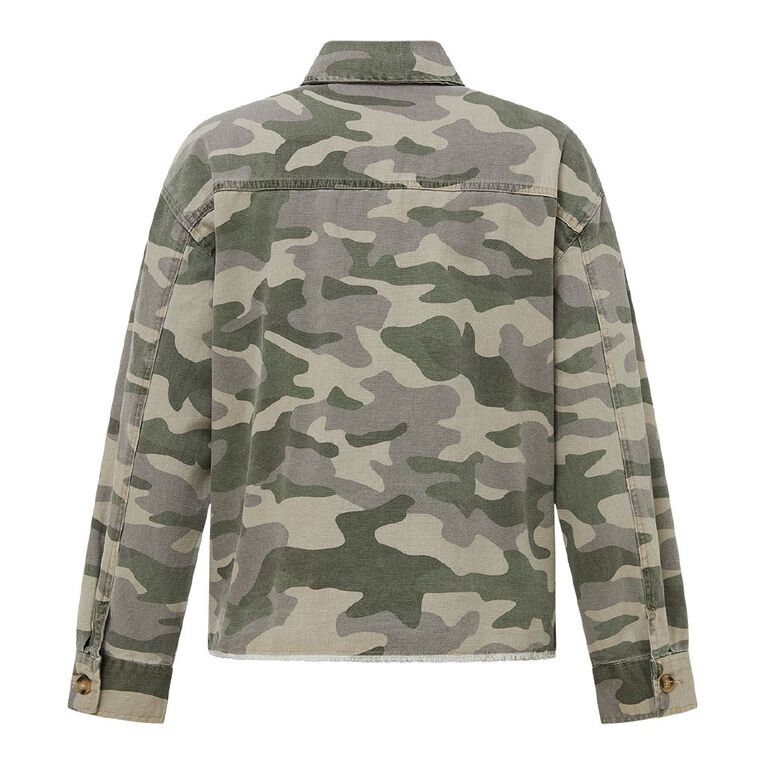 H&H Women's Long Sleeve Boxy Utility Shirt, Green Mid, hi-res