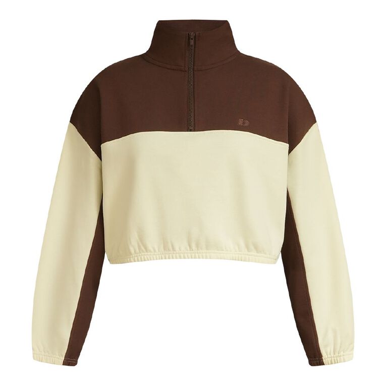 BRDRLESS Quin Crop 1/4 Zip Jumper, Mocha, hi-res