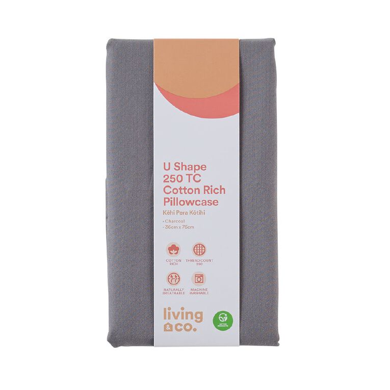Living & Co Pillowcase U-Shape 250TC Grey One Size, , hi-res
