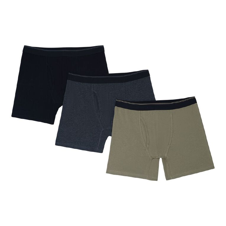 H&H Men's Mid Leg Trunks 3 Pack, Khaki Black, hi-res