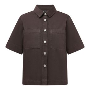H&H Women's Short Sleeve Denim Patch Pocket Shirt