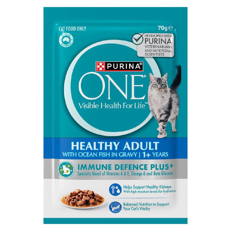 PURINA ONE Healthy Adult with Ocean Fish in Gravy Wet Cat Food 12 x 70g, , hi-res