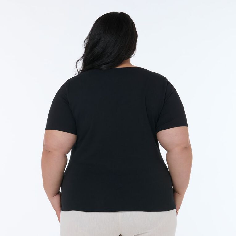 H&H Plus Plus Women's Short Sleeve V Neck Contour Tee, Black, hi-res