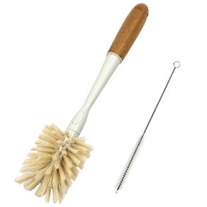 Living & Co Bamboo Handle Bottle Brush with Straw Brush