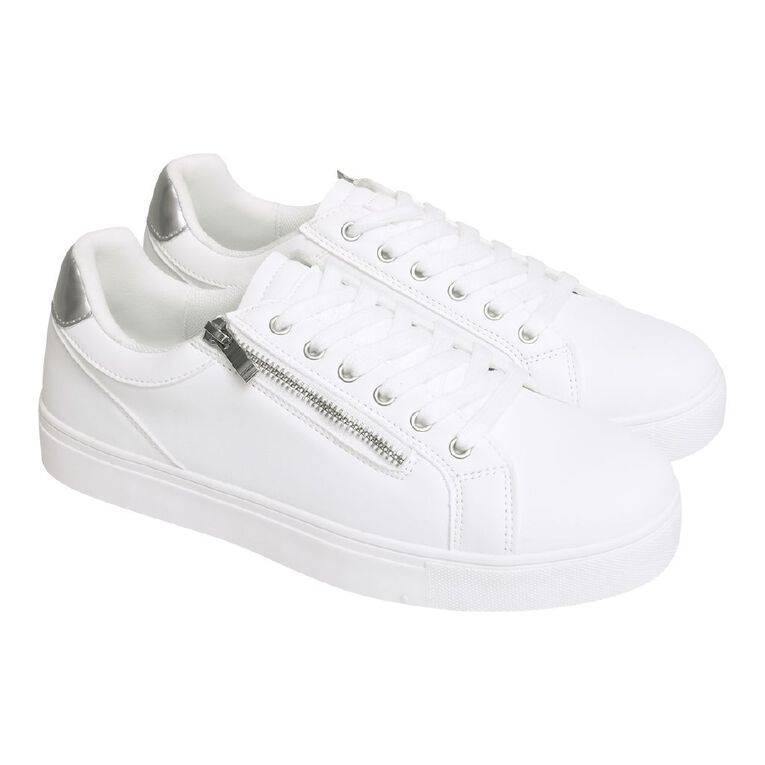 H&H Women's Zip Sneakers, White, hi-res
