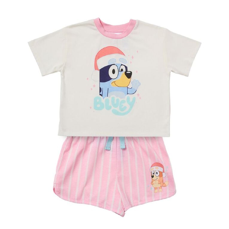 Bluey Girls' Christmas Tee and Short Pyjama Set, Pink Light, hi-res