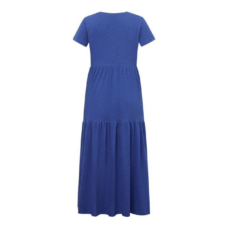 H&H Women's Cotton Slub Tiered Midi Dress, Blue Mid, hi-res