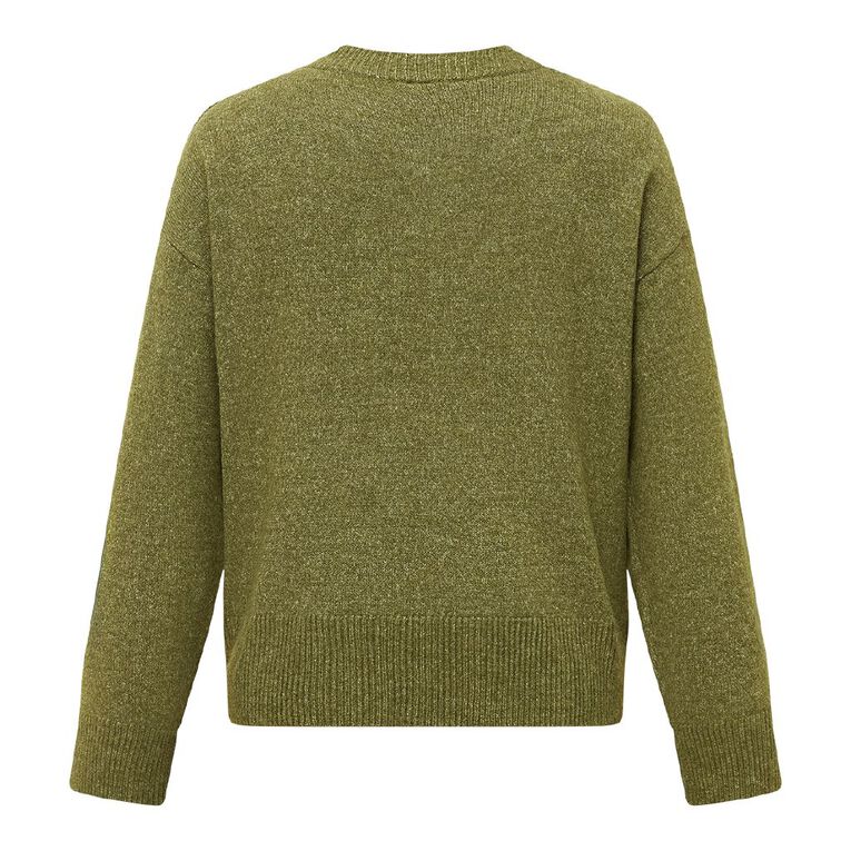 H&H Women's Oversized Crew Neck Cosy Knit Jumper, Green Mid, hi-res