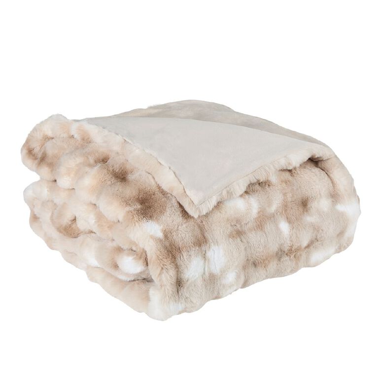Maison d'Or Faux Fur Bubble Blanket Natural Queen, , hi-res