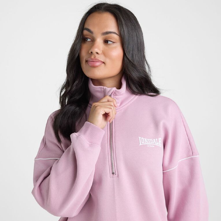 Lonsdale Women's Quarter Zip Sweatshirt, Pink, hi-res