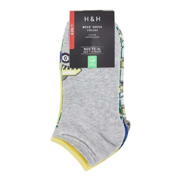H&H Boys' Liner Jacquard Socks 5 Pack, Yellow, hi-res