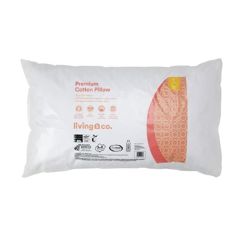 Living & Co Pillow Premium Cotton Fibre Firm White, , hi-res