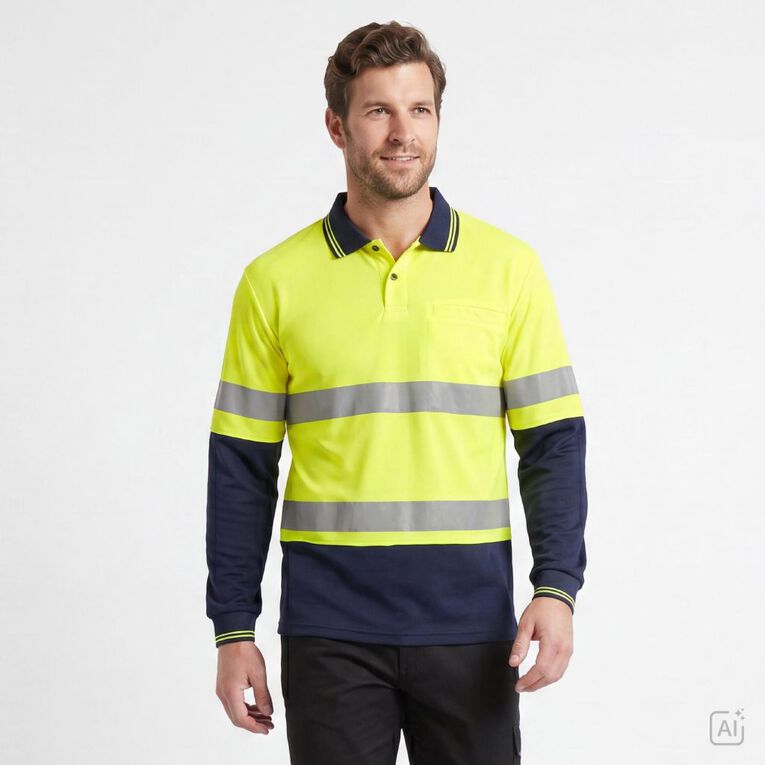 Rivet Men's Long Sleeve Polo, Yellow, hi-res