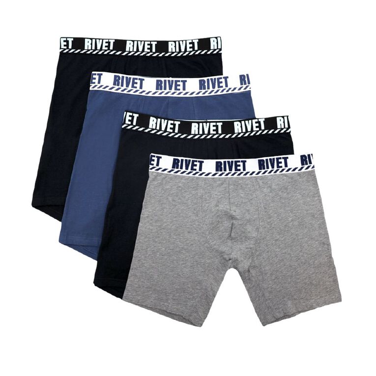 Rivet Men's Long Leg Trunks 4 Pack, Black/Grey, hi-res