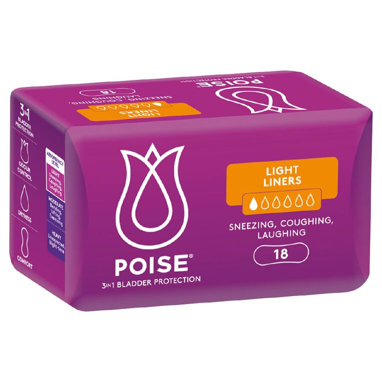 Poise Light Liners 18 Pack, , hi-res