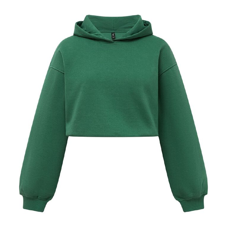 H&H Women's Long Sleeve Bubble Hem Hoodie, Green Mid, hi-res