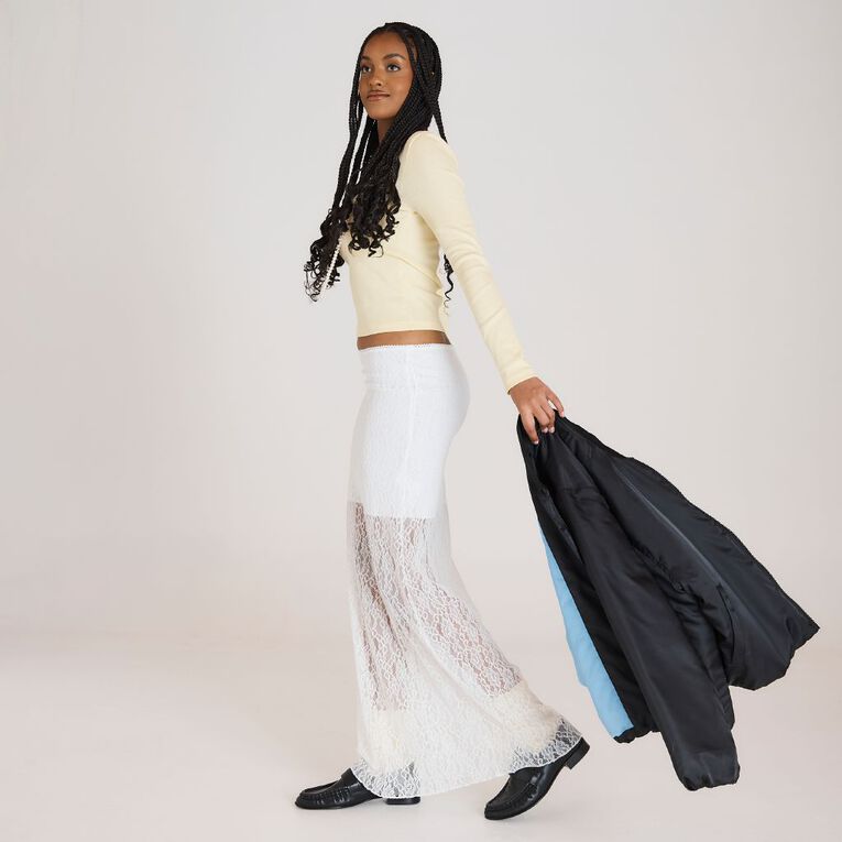BRDRLESS Long Sleeve Fitted Rib Graphic Top, Yellow Light, hi-res