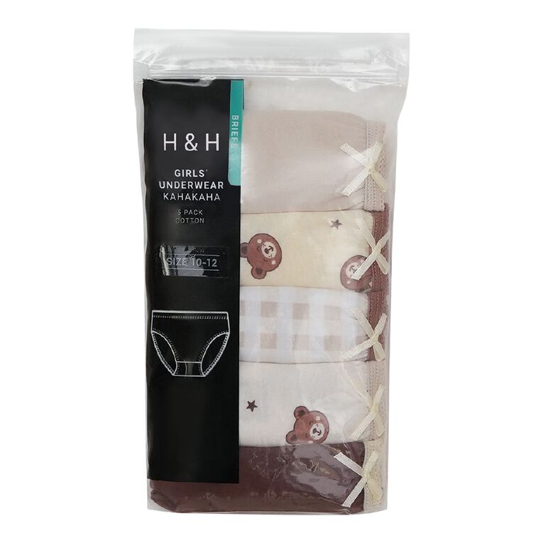 H&H Girls' Briefs 5 Pack, Brown Light, hi-res