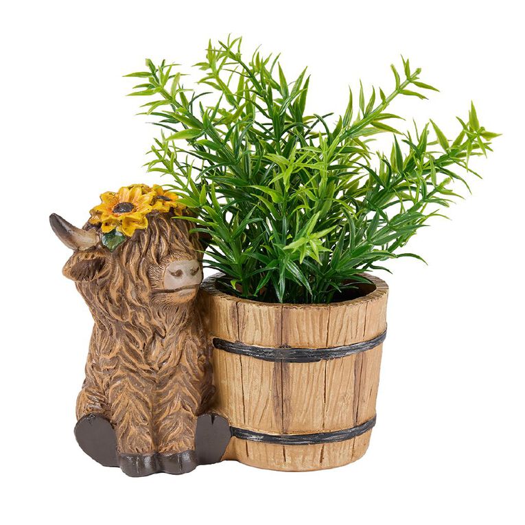 Living & Co Artificial Plant in Highland Cow Flower Planter, , hi-res