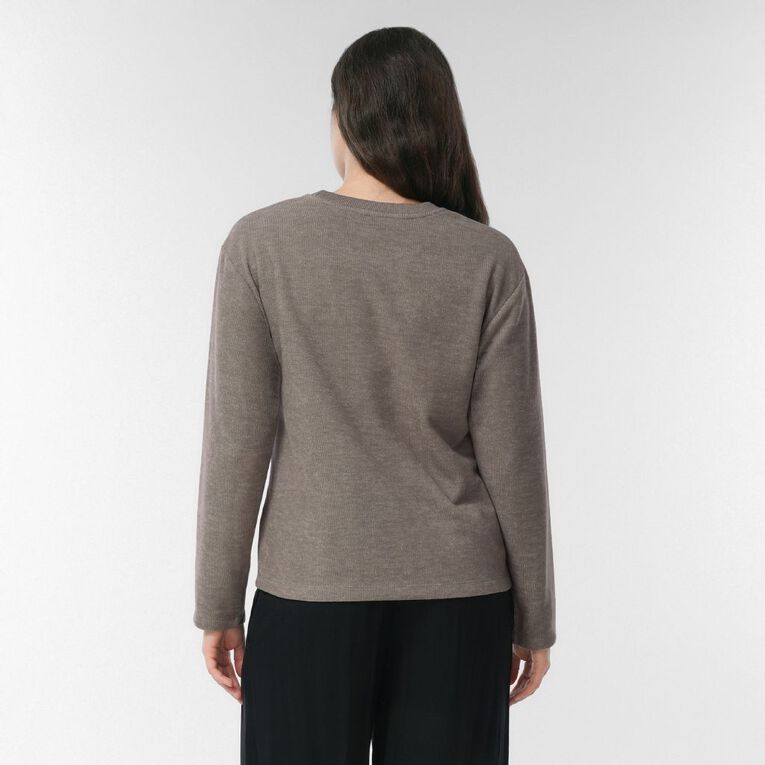 H&H Women's Long Sleeve Brushed Crew Neck Top, Grey Mid, hi-res