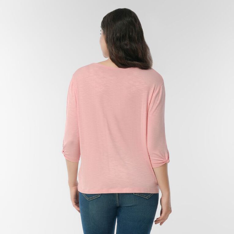H&H Women's 3/4 Sleeve Knot Detail Top, Pink Light, hi-res