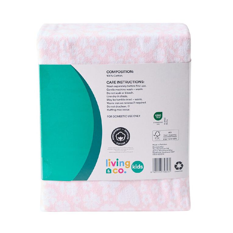 Living & Co Kids Cotton Flannelette Sheet Set Flower Pink Single, , hi-res