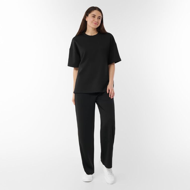 H&H Women's Short Sleeve Scuba Crew Tee, Black, hi-res