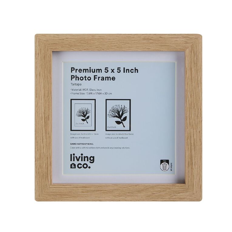 Living & Co Premium Photo Frame Natural 5in x 5in, , hi-res