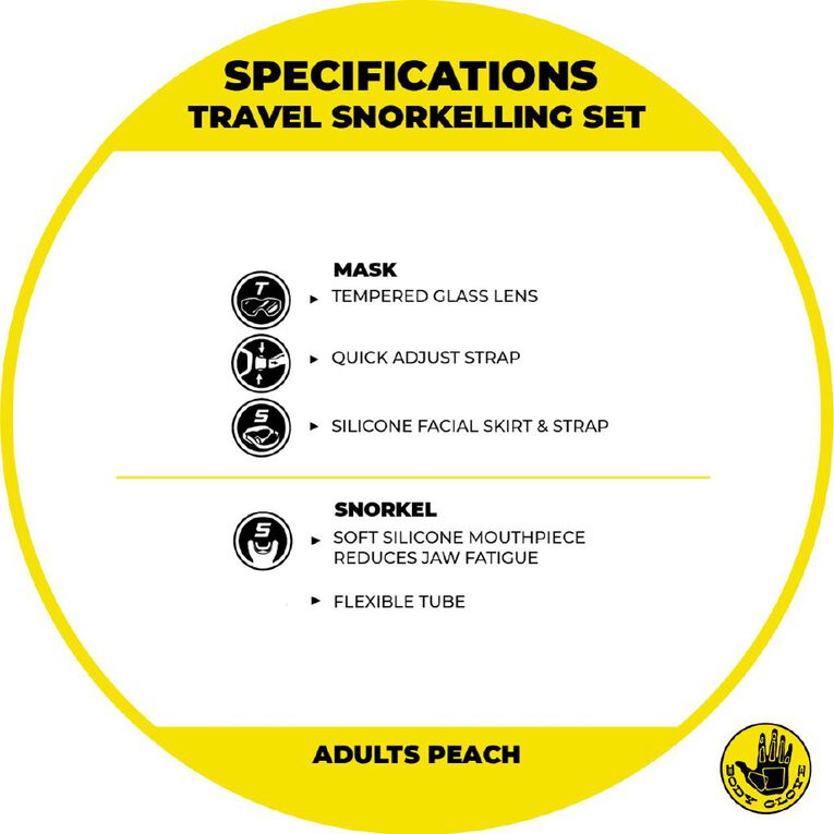 Body Glove Adults Travel Snorkel Set Peach, , hi-res