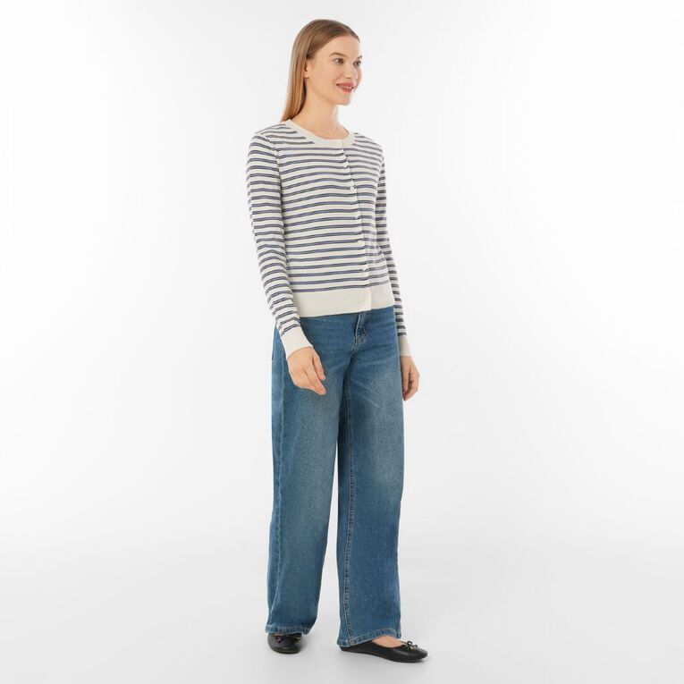 H&H Women's Essential Cardigan, White/Blue, hi-res
