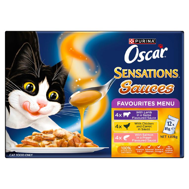 Oscar Sensations Sauces Favourites Menu Wet Cat Food 12 x 85g, , hi-res