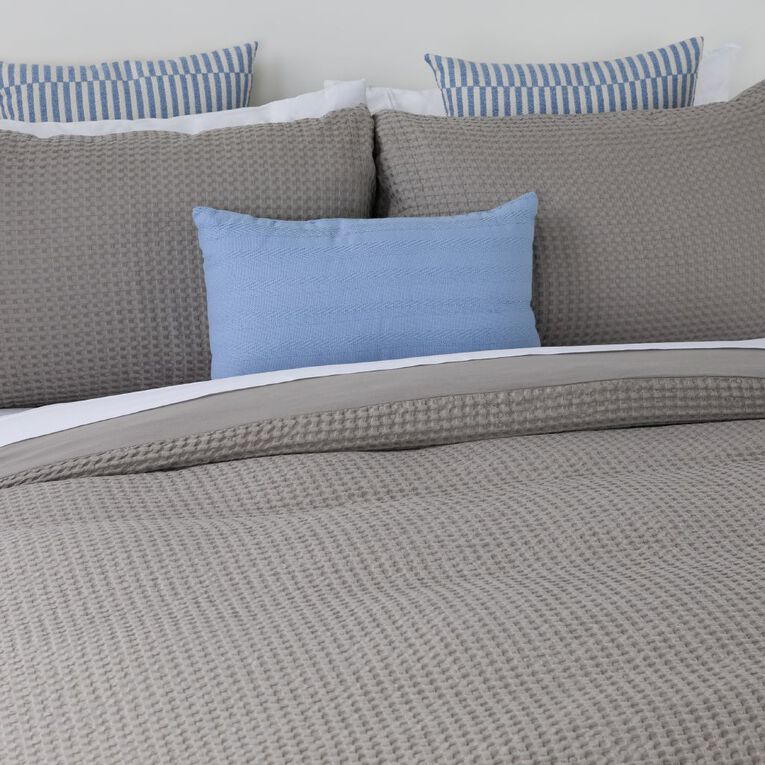 Living & Co Duvet Cover Set Cotton Waffle Grey Queen, , hi-res