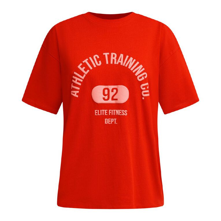 H&H Women's Short Sleeve Boyfriend Graphic Tee, Red Mid, hi-res