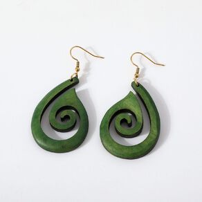 Kiwiana Dangle Earrings Wooden Swirl