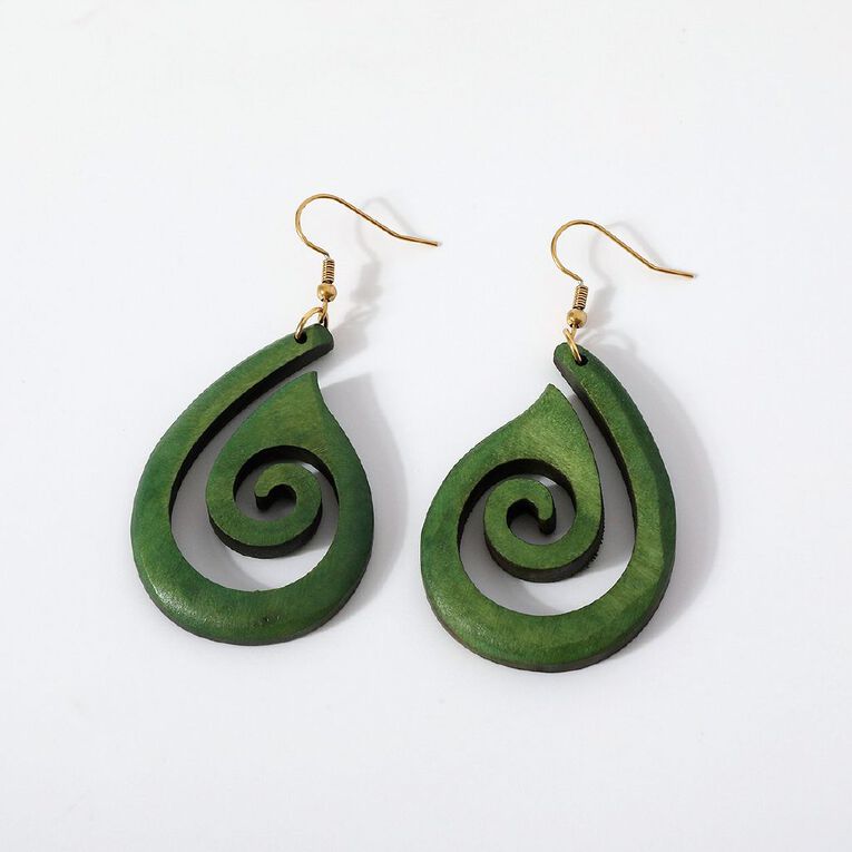 Kiwiana Dangle Earrings Wooden Swirl, , hi-res