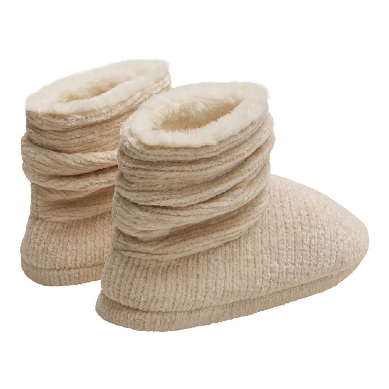 H&H Women's Plush Slipper Booties, Cream, hi-res