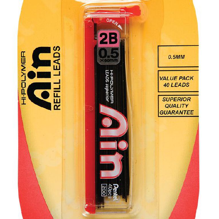 Pentel Ain Stein Pencil Leads 2B 0.5mm Black 40 Pack, , hi-res