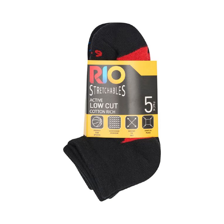Rio Boys' Stretchable Low Cut Socks 5 Pack, Black W26 94K, hi-res