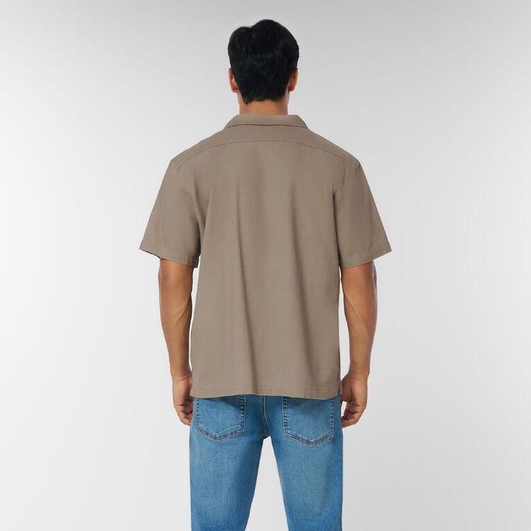 H&H Men's Short Sleeve Cotton Linen Shirt, Brown Mid, hi-res