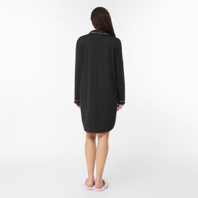H&H Women's Comfy Button Up Nightie, Black, hi-res