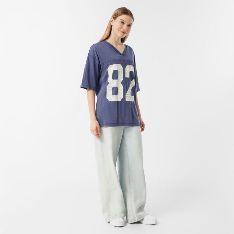 H&H Women's Short Sleeve Slouchy Sports Tee, Blue Mid, hi-res