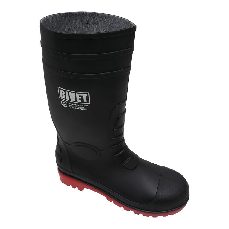 Rivet Men's Steel Toe Gumboots, Black/Orange, hi-res