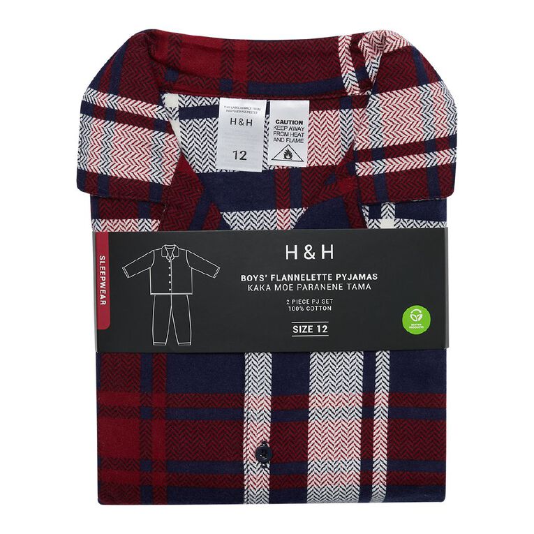 H&H Boys' Flanelette Pyjama Set, Blue Dark, hi-res