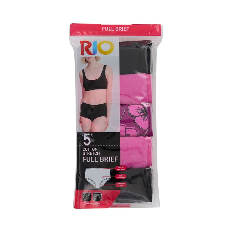 Rio Women's Full Briefs 5 Pack, Black/Pink, hi-res
