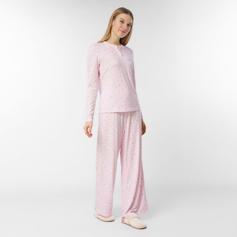 H&H Women's Comfy Henley Pyjama Top, Pink Light, hi-res
