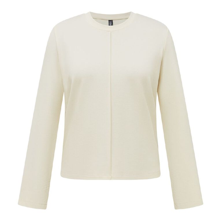 H&H Women's Long Sleeve Ponte Seam Detail Top, Cream, hi-res