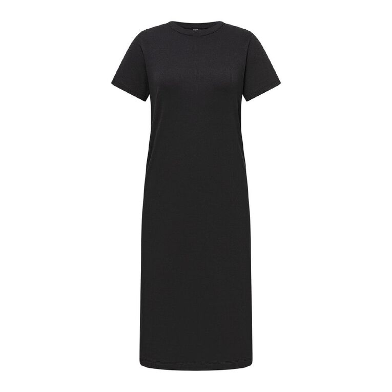 H&H Women's Short Sleeve Rib Tee Dress Midi, Black, hi-res