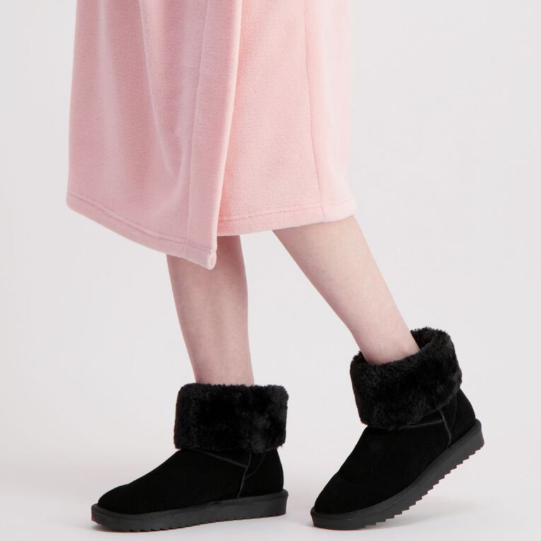 H&H Women's Suede Fur Slipper Boots Black The Warehouse