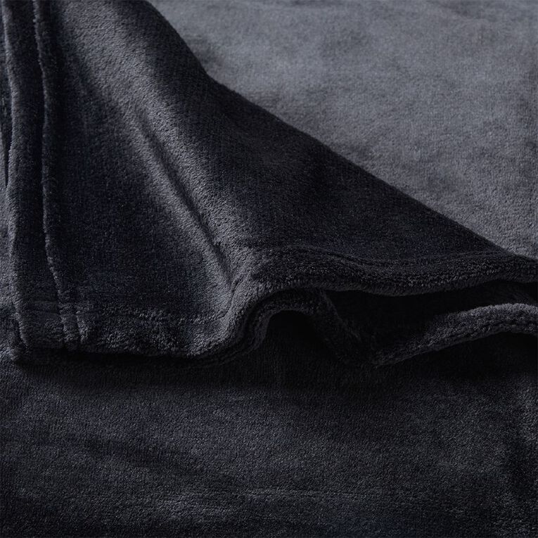 Living & Co Ultra Soft Plush Blanket Black Queen, Black, hi-res